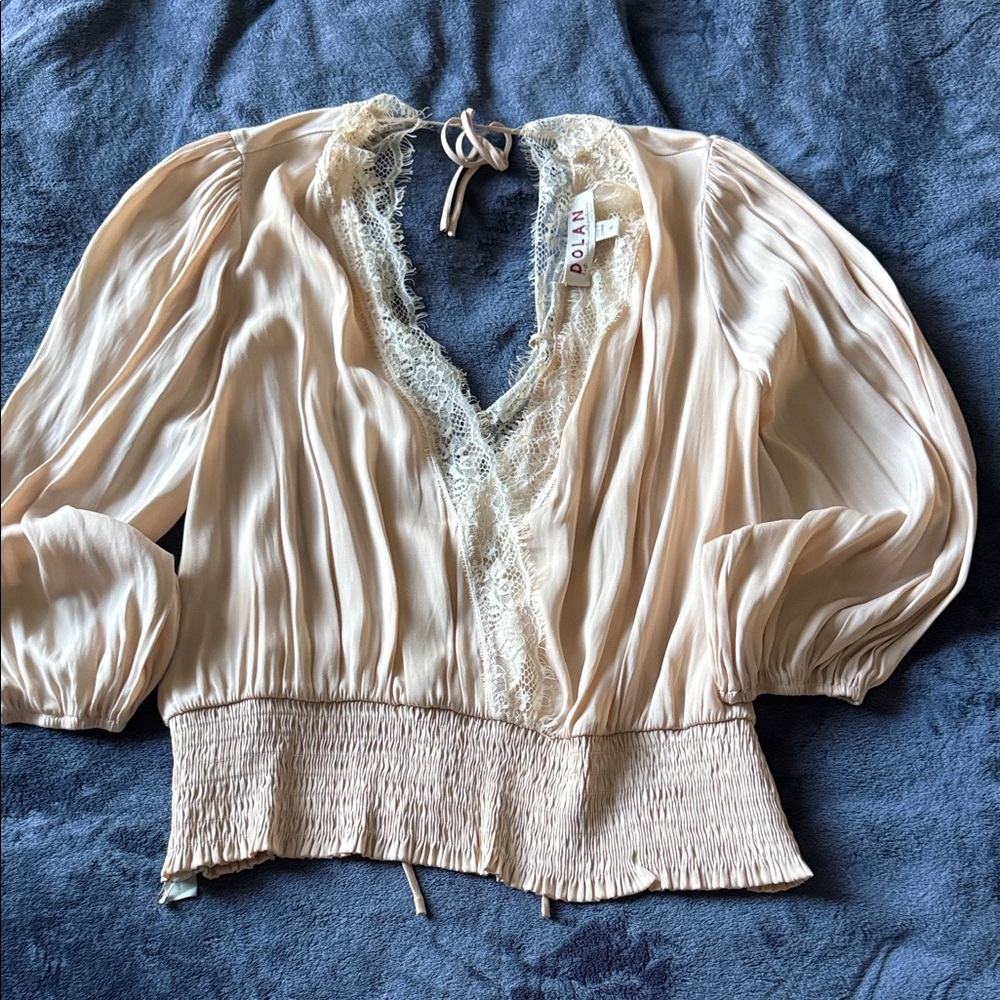 Dolan Beige Blouse with Lace Detail